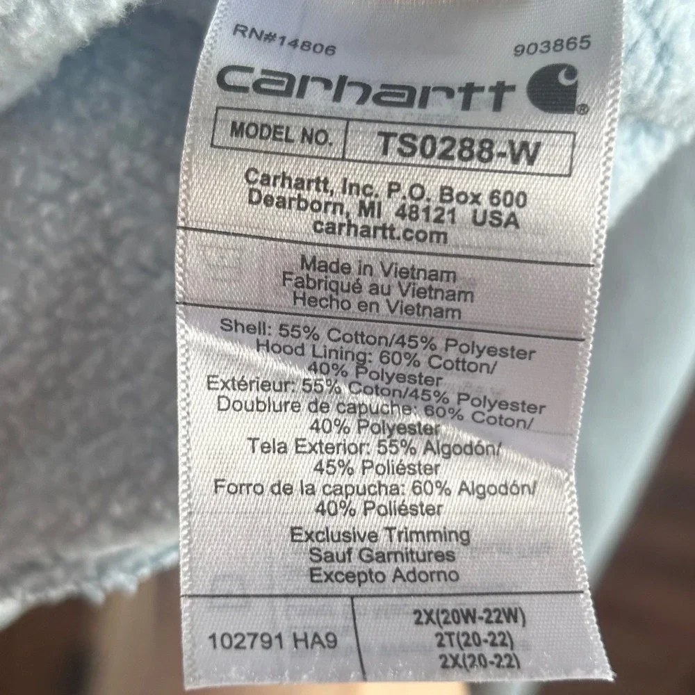Carhartt Hoodie Women 2X Baby Blue Relaxed Fit Logo Arm Graphic Pullover FLAW